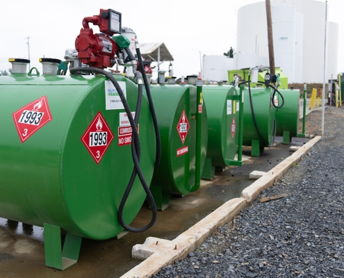 Green on-site fuel tanks containing diesel